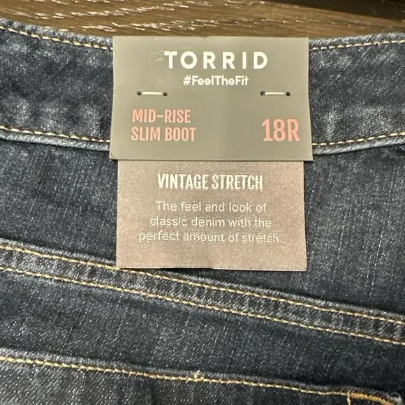 Torrid Women 18R Mid-Rise Slim‎ Boot Jeans Blue Vintage Stretch Boho - Picture 5 of 8